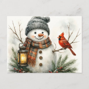 Aquarell-Schneemann-Weihnachtskarte – Laterne & Ka Postkarte