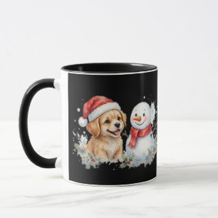 Aquarell-Schneemann-Welpen-Weihnachtsbecher Tasse