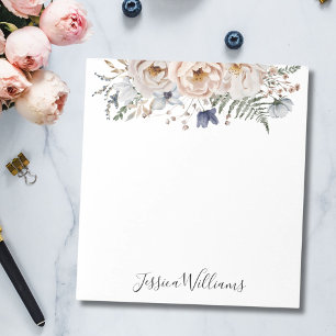 Aquarell Schön Beige Blau Personalisiert Floral Notizblock