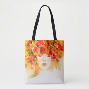 Aquarell schöne Frau mit Kranz Tasche