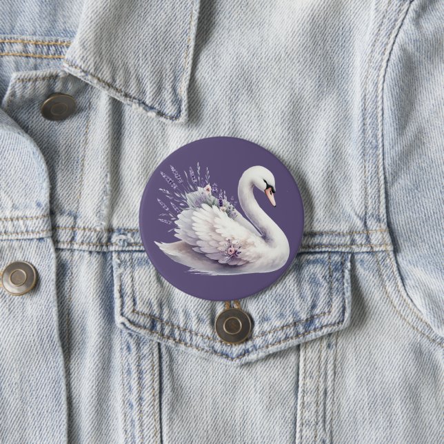Aquarell-Schwan mit Lavendelblüten Button (Beispiel)