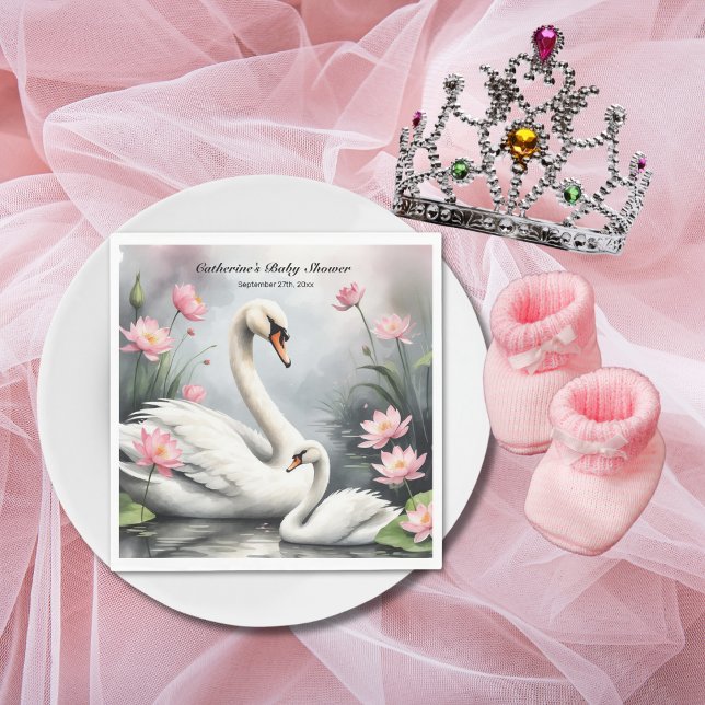 Aquarell Schwanensee Pink Lotus Florale Babydusche Serviette (Von Creator hochgeladen)