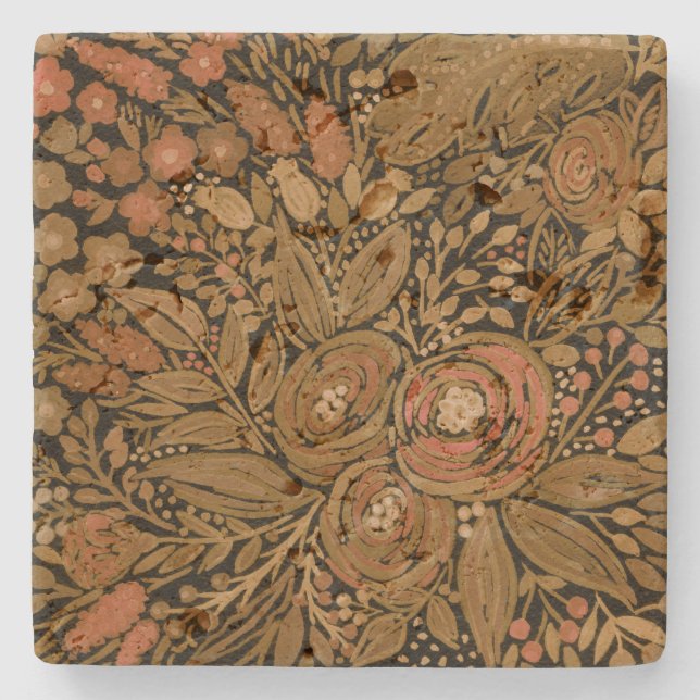Aquarell, schwarz-braun, blumenschwarz, Muster sch Steinuntersetzer (Vorderseite)