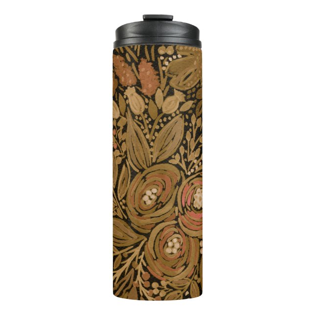 Aquarell, schwarz-braun, blumenschwarz, Muster sch Thermosbecher (Vorderseite)