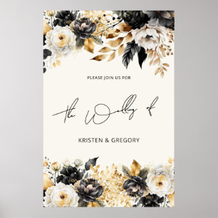 Aquarell Schwarz Gold Floral Hochzeitsposter Poster