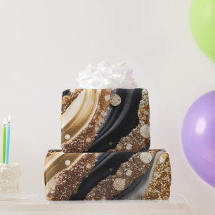 Aquarell Schwarz & Gold Glitter Achat Alkohol-Tint Geschenkpapier