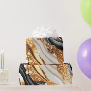 Aquarell Schwarz & Gold Glitter Agat Alkohol Tinte Geschenkpapier