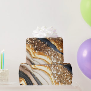 Aquarell Schwarz & Gold Glitter Agat Alkohol Tinte Geschenkpapier