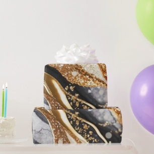 Aquarell Schwarz & Gold Glitter Agat Alkohol Tinte Geschenkpapier