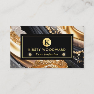 Aquarell Schwarz und Gold Glitter Alkohol Tinte Visitenkarte