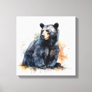Aquarell Schwarzbär Waldkunst Leinwanddruck