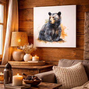 Aquarell Schwarzbär Waldkunst Leinwanddruck