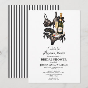 Aquarell Schwarze BH-Spitzenwäsche Brautparty Einladung