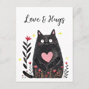Aquarell Schwarze Katze Liebe und Umarmungen Postkarte