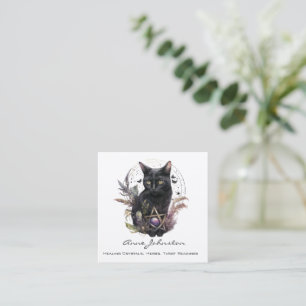 Aquarell Schwarze Katze und Pentagramm Quadratische Visitenkarte