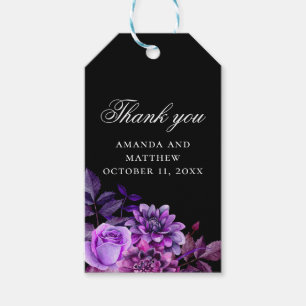 Aquarell schwarze und violette florale Hochzeit Da Geschenkanhänger
