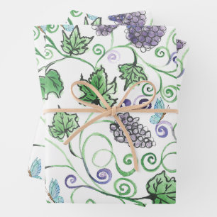 Aquarell Schwarze Weinreben und Schmetterlinge Geschenkpapier Set