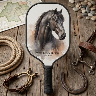 Aquarell Schwarzes Pferd Reitsport-Fan Pickleball Schläger