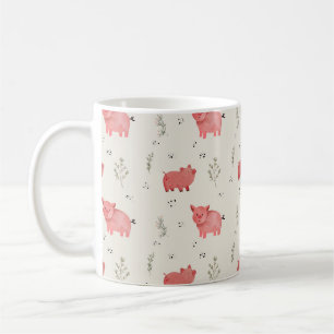 Aquarell-Schweine- und Blumen-Nahtloses Muster Kaffeetasse