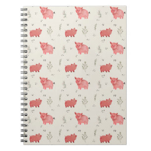 Aquarell-Schweine-und-Blumen-Nahtloses-Muster Notizblock