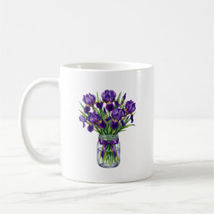 Aquarell-Schwertlilien-Mason-Glas-Lila-Blumen-Tass Kaffeetasse