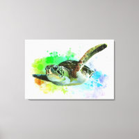Aquarell Schwimmen Meer Schildkröte Leinwand