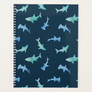 Aquarell-Schwimmende-Hai-Silhouetten-Muster Planer