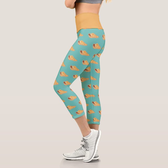 Aquarell Seashell Blau und beige Capri Leggings (Links)
