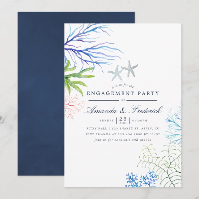 Aquarell Seawek Themed Engagement Party Einladung (Vorne/Hinten)
