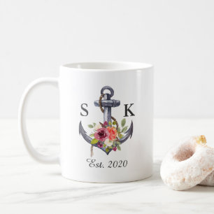Aquarell-Seeanker-Wedding Blumenknoten Kaffeetasse