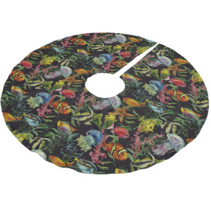 Aquarell-Seeleben-Muster 1 Polyester Weihnachtsbaumdecke