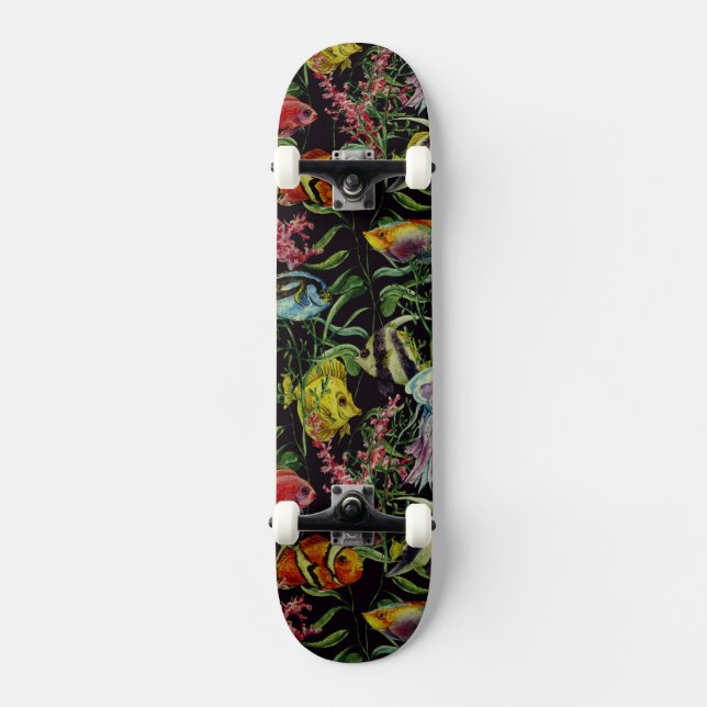 Aquarell-Seeleben-Muster 1 Skateboard (Vorderseite)
