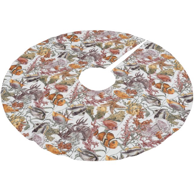 Aquarell-Seeleben-Muster 2 Polyester Weihnachtsbaumdecke (Schrägansicht)