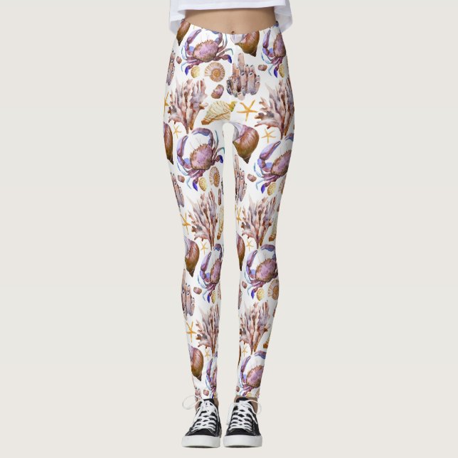 Aquarell-Seeleben-Muster 4 Leggings (Vorderseite)