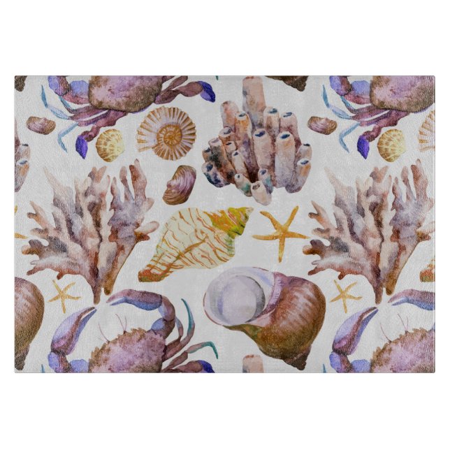 Aquarell-Seeleben-Muster 4 Schneidebrett (Vorderseite)