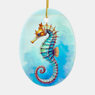 Aquarell-Seepferdchen auf Türkis  Keramik Ornament