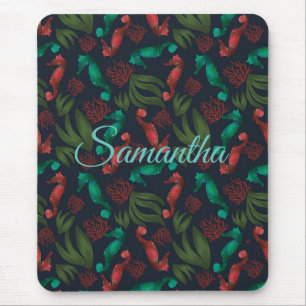 Aquarell-Seepferdchen Blau Nautisch Personalisiert Mousepad