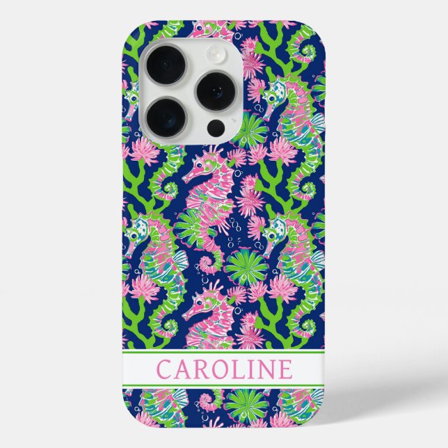 Aquarell-Seepferdchen-Monogramm Case-Mate iPhone Hülle (Rückseite)