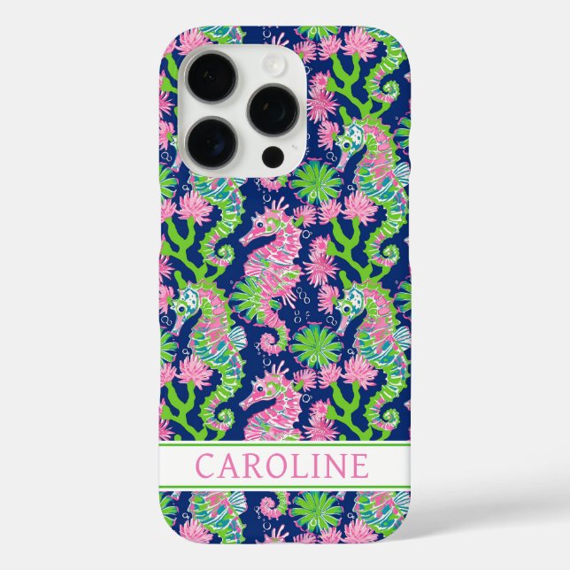 Aquarell-Seepferdchen-Monogramm  iPhone 16 Pro Hülle (Rückseite)