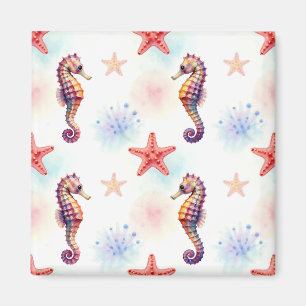 Aquarell-Seepferdchen-Seestern-Muster Magnet