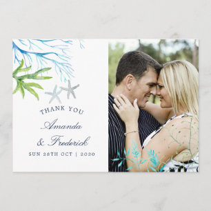 Aquarell-Seetang-Strand-Hochzeit-Dankeschön Dankeskarte