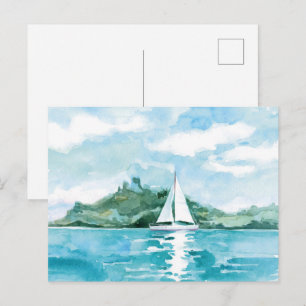Aquarell-Segel-Natur-Landschaft Postkarte