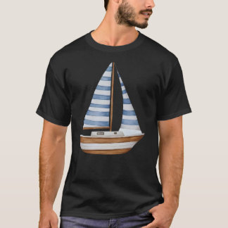Aquarell-Segelboot-Illustration – Blau und Weiß  T-Shirt