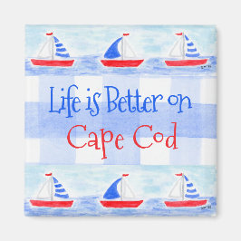 Aquarell-Segelboot-Karo LIFE ist Besser STADTNAME Magnet