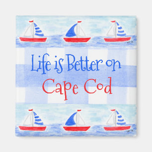 Aquarell-Segelboot-Karo LIFE ist Besser STADTNAME Magnet