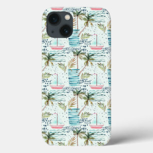 Aquarell-Segelboot mit Palme-Muster title_seo2