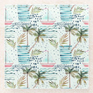 Aquarell-Segelboot mit Palme-Muster Glasuntersetzer