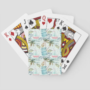 Aquarell-Segelboot mit Palme-Muster Spielkarten