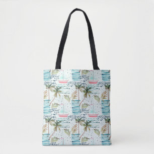 Aquarell-Segelboot mit Palme-Muster Tasche