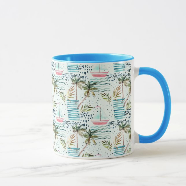 Aquarell-Segelboot mit Palme-Muster Tasse (Rechts)